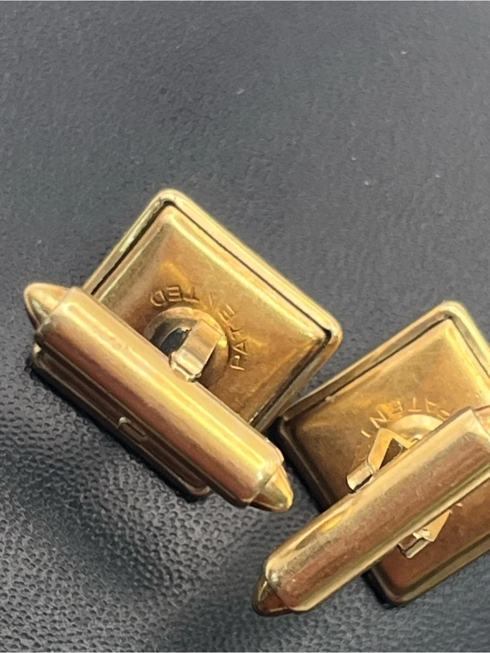 Krementz red lucite gold tone square textured vintage MCM cufflinks